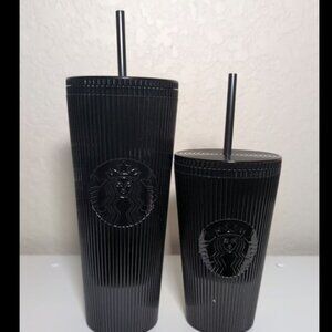 Starbucks Black Pleated Metallic Plastic Cold Cup Set of 2 size: Grande & Venti